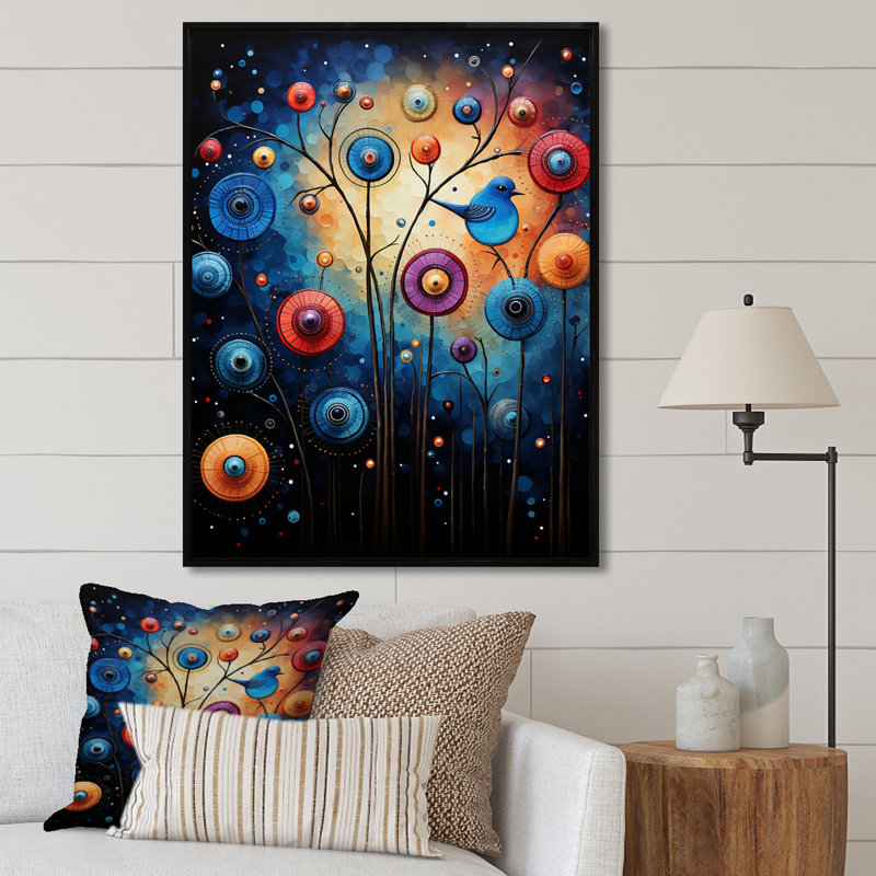 Symphonie animée bleue - Art mural, Cadre flottant noir, H 20 po x l 12 po x P 1 po