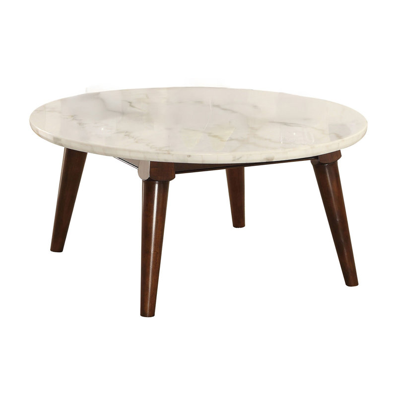 Table basse, plateau en marbre naturel blanc et noyer