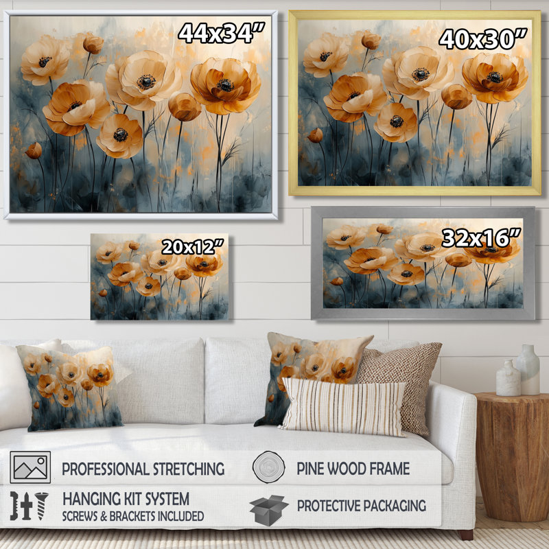 «Golden Glow», art mural encadré Renoncule, H 28 po x l 60 po, Toile tendue, Ne s’applique pas