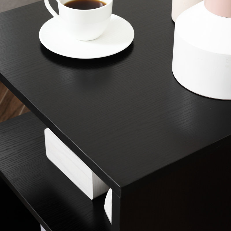 Table d'appoint moderne de 20 po avec rangement, Grace en forme de S noir, touche café à équilibre en acier, stabilité