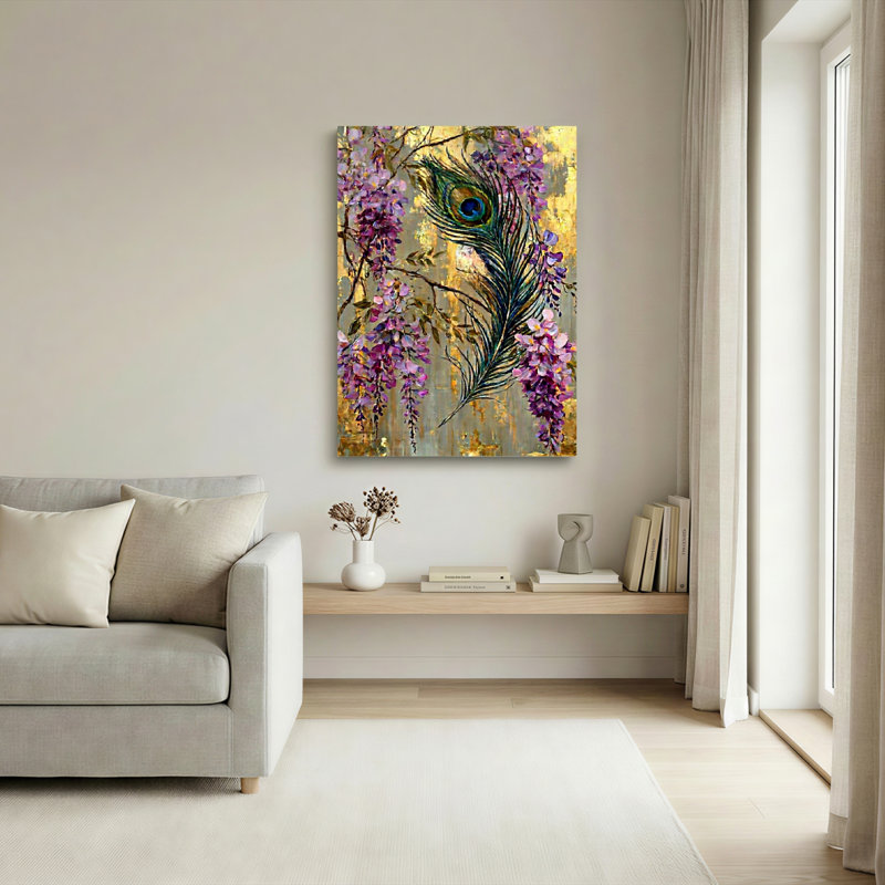 Ensemble de 1 tableau sur toile à motif de plumes de paon, 36"H x 24"W, Wrapped Canvas