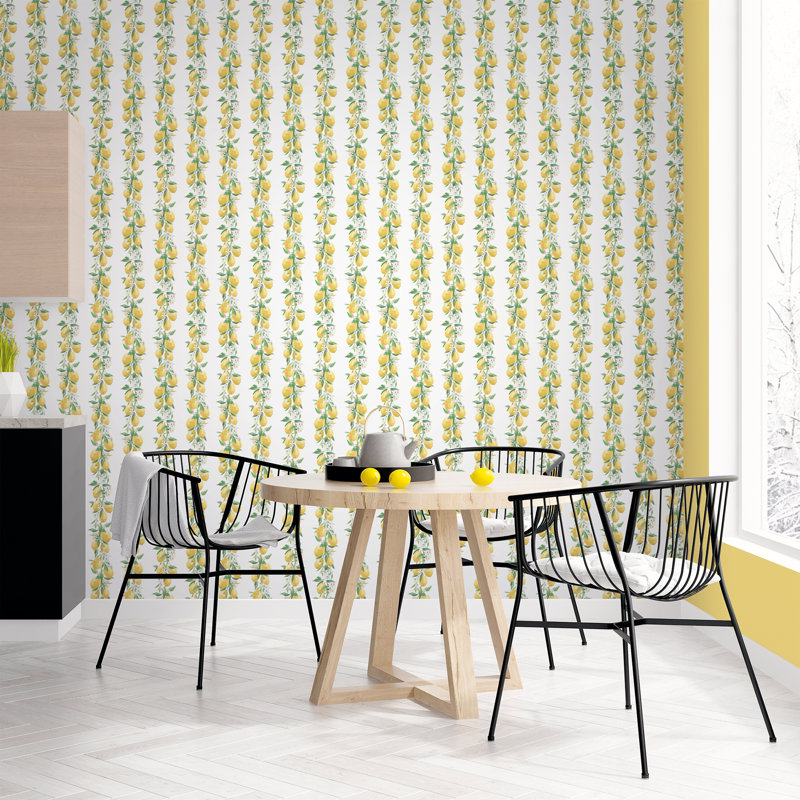 Iliff Lemon Stripe 10m X 53cm Wallpaper Roll, White/Yellow/Green