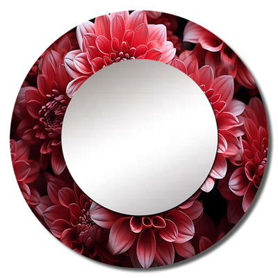 Crimson Mums Elegance Blooms I - Mums Mirror, Pink Round Unique Wall Mirror, Printed Metal Art
