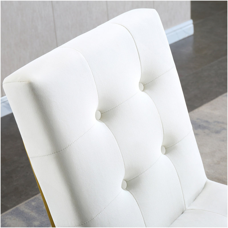 Modern Velvet Dining Chair Set Of 2, Tufted Design And Gold Finish Stainless Base