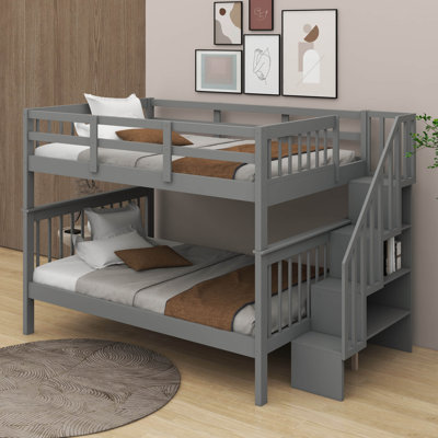 Full Over Full Bunk Bed With Storage And Guard Rail