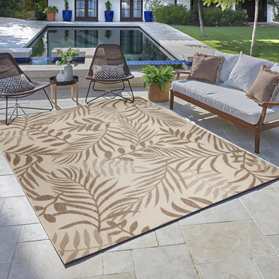 Tapis d'intérieur / extérieur en polypropylène tissé à plat à motif floral beige sable brun clair Solterra Tula