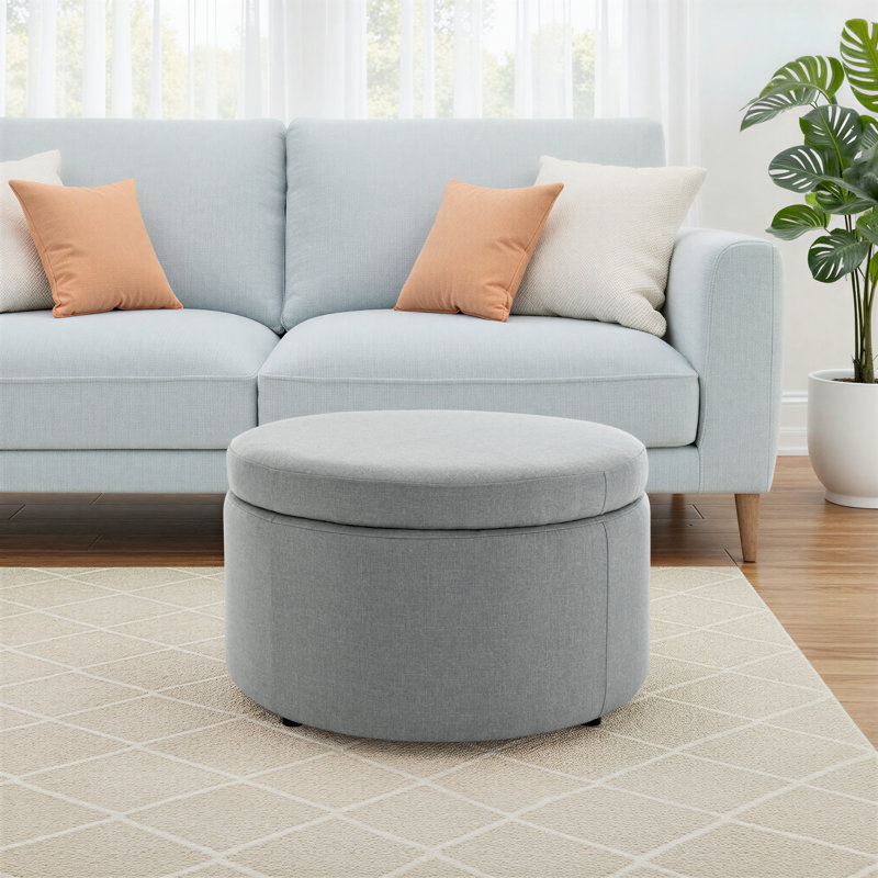 Repose-pieds rond en tissu Gennero, Gris