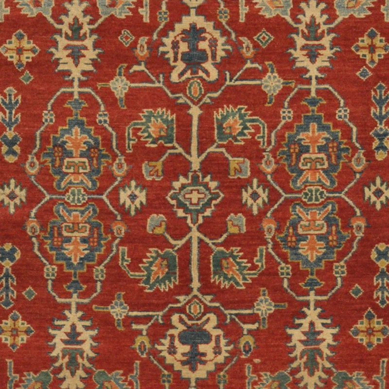 Tapis de zone en laine rouge/beige 6 pi 1 po x 8 pi 8 po "one-of-kind" à la main noué la kazak Branz
