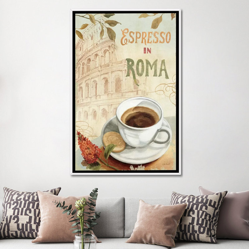 «Cafe in Europe III» par Lisa Audit - impression d'art graphique, H 60 po x l 40po x P 1,5 po, Toile blanche encadrée