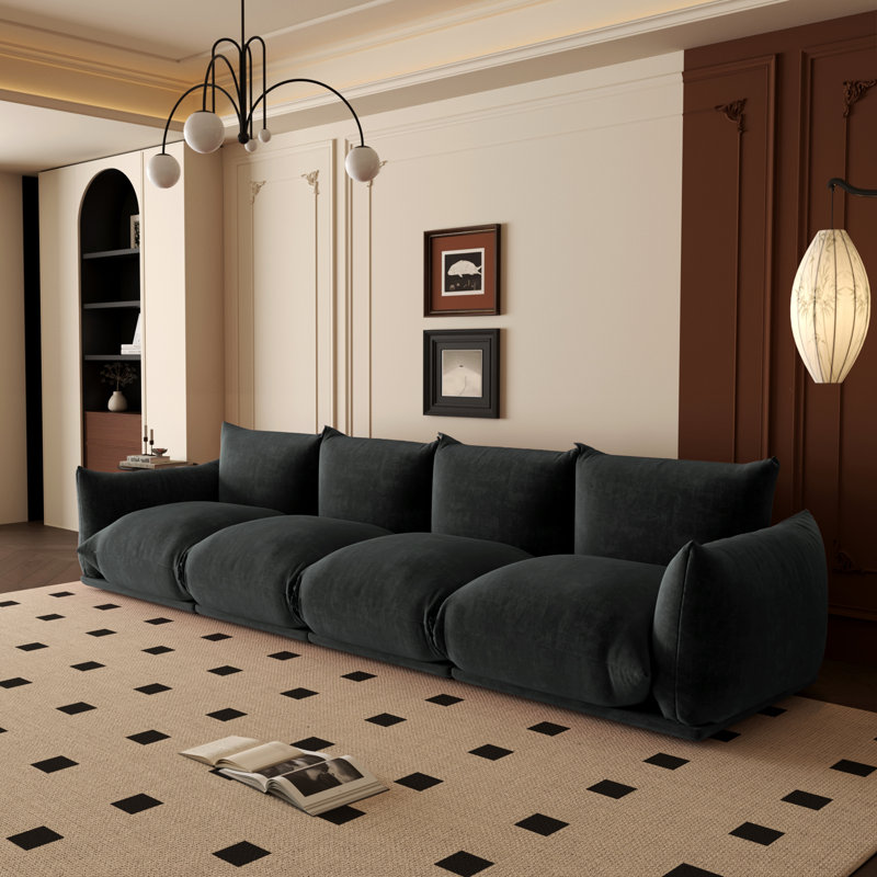 Minarik 4-Seat Chenille Fabric Upholstered Sectional Sofa, Black Chenille