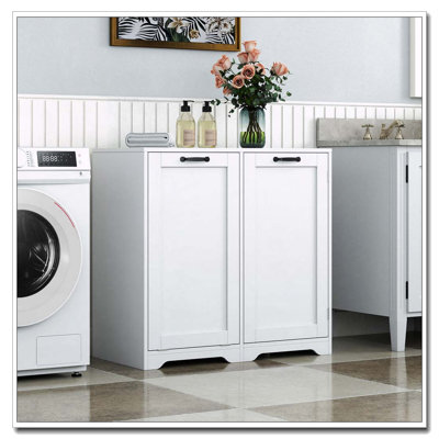 Laundry Cabinet with Tilt-Out Hamper & Adjustable Shelf