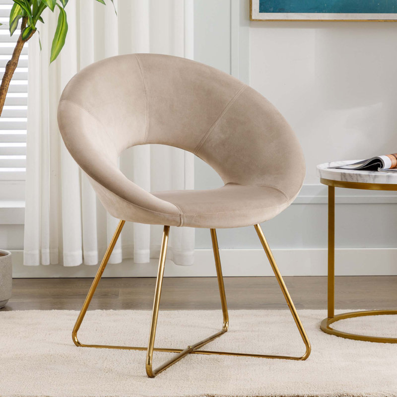 Zed 68cm Wide Velvet Papasan Chair, Beige, Gold