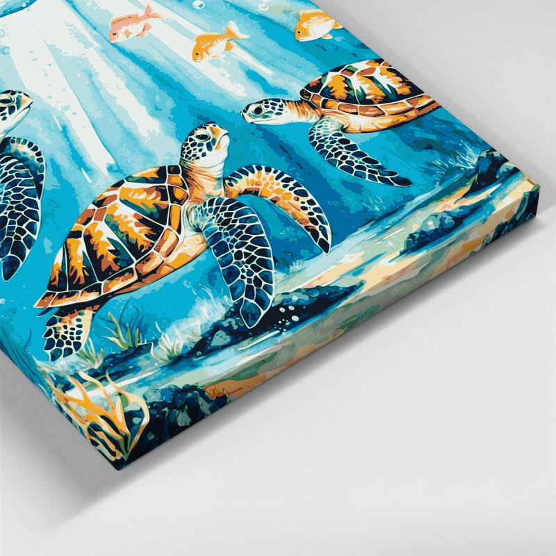 «Hawaiian Sea Turtles», art mural sur toile verte, H 11 po x l 14 po
