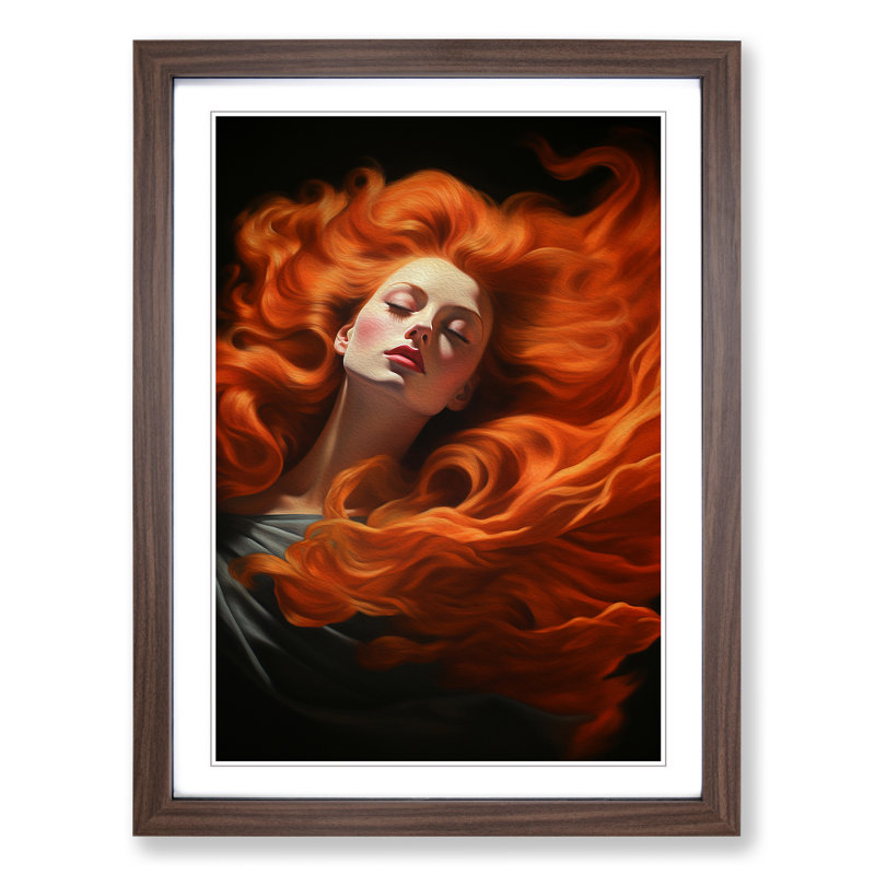 XYZ-FRM-V1223-5431 Red Headed Woman Classicism - Single Picture Frame Print on Wood, 64cm H x 46cm W x 2cm D, Walnut