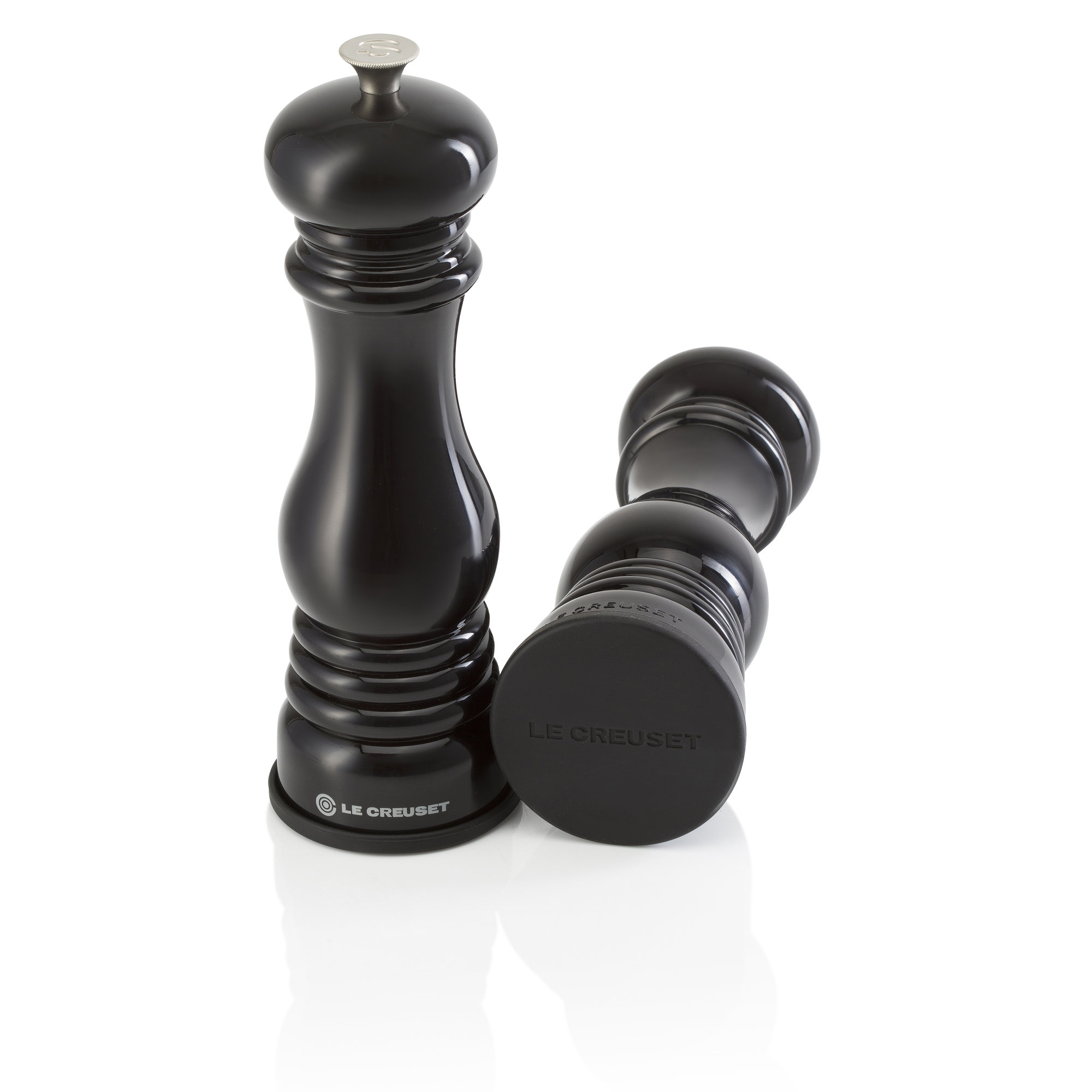 Le Creuset Silicone Set of 2 Salt and Pepper Mill Caps, Black