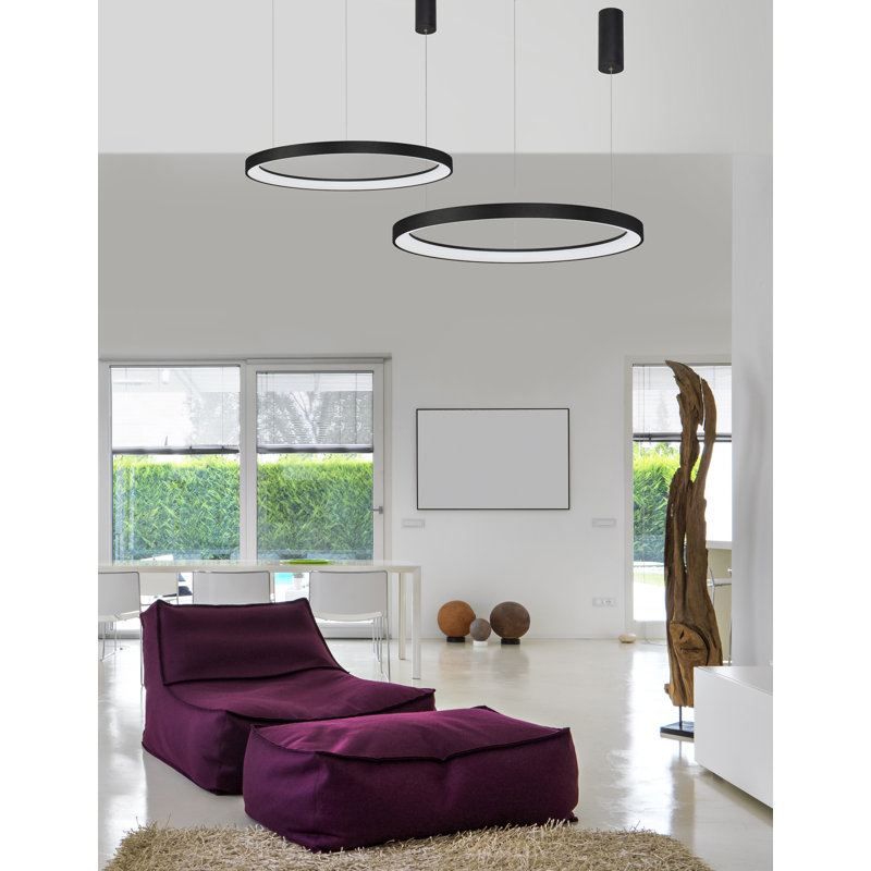 1 - Light LED Single Pendant, Black, 3.5cm H x 78cm W x 78cm D