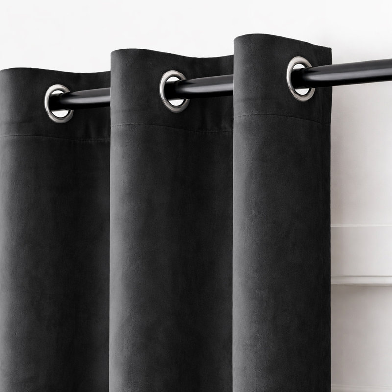Alsey 100% Velvet Blackout Eyelet Ready Made Curtains & Drapes with matching Tie Backs, (228 Width X 228 Height) cm, Charcoal