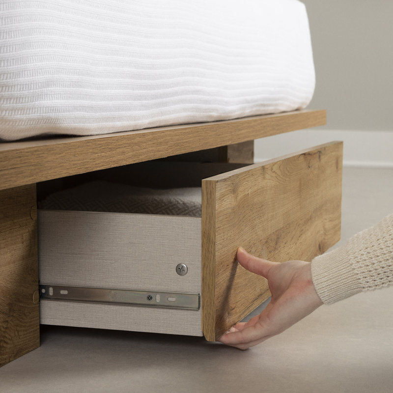 Nordik Oak Queen Platform Bed with Storage Drawer