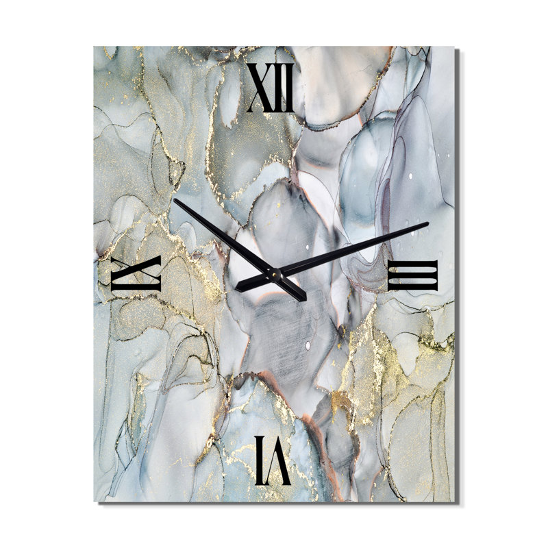 Horloge murale abstraite grise et jaune à l'encre liquide, Grand