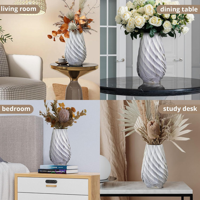 High Ribbed Ceramic Vase