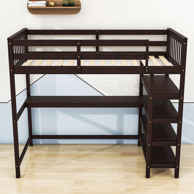 Lit mezzanine avec bureau intégré Heri par Harriet Bee, Simple, Espresso