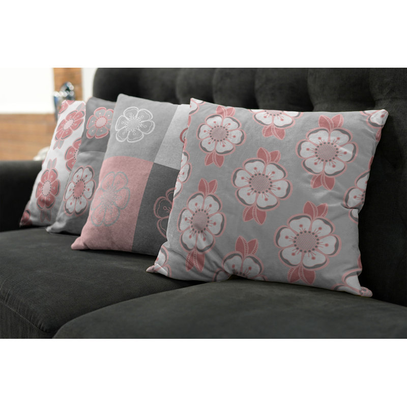Housse de coussin Abstract, 16 po x 16 po, Gris / rose