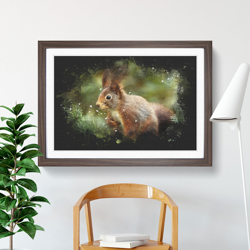 Red Squirrel Vol.2 - Picture Frame Painting, Walnut Framed, 36cm H x 48cm W x 2cm D