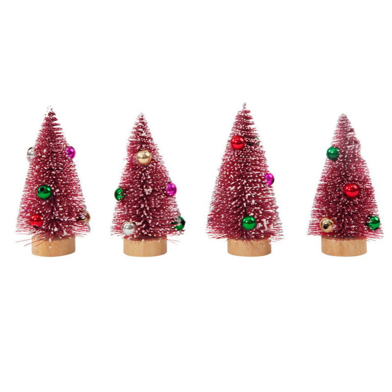 Paquet de 4 petites décorations pour sapin de Noël artificiel, 4,13 po de hauteur, mini sapins de Noël en cèdre, pin, sisal, décoration de table de fête, RA
