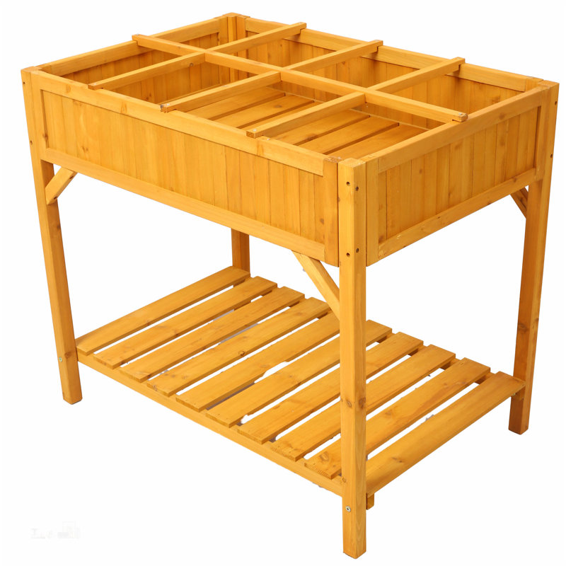 Lit de jardin surélevé avec pieds, jardinière en bois surélevée avec 8 grilles et doublure protectrice pour un jardinage facile