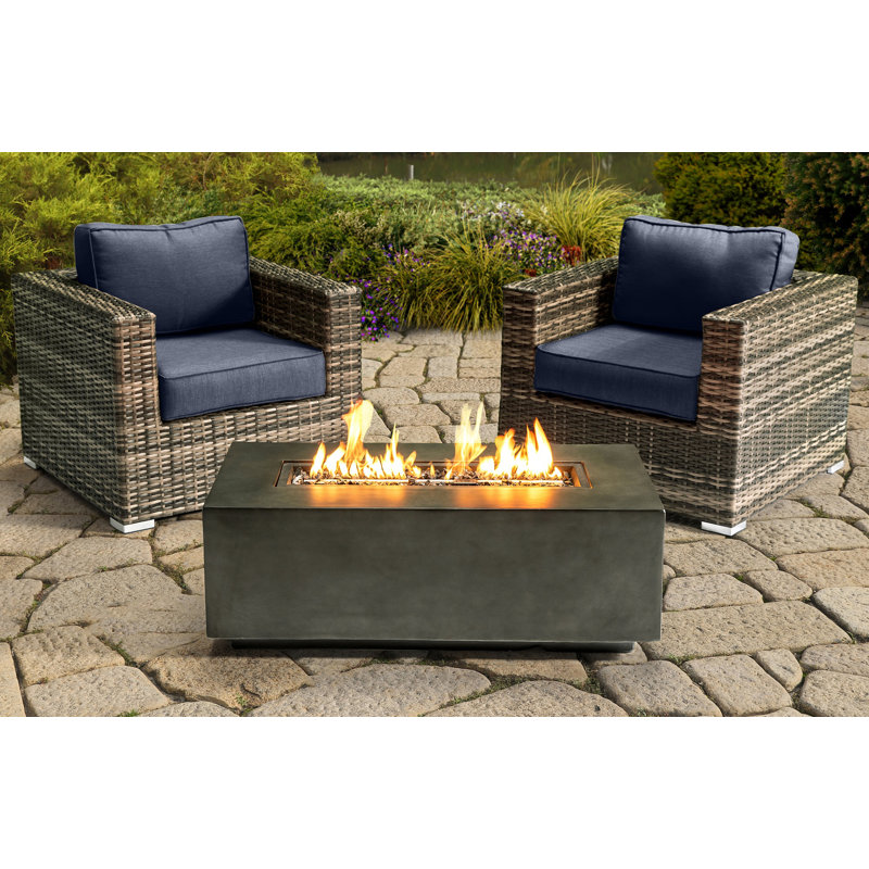 Lsi Fully Assembled 2 Person Seating Group With  Sunbrella Cushions And Rectangle Concrete Firepit, Sunbrella Navy Blue