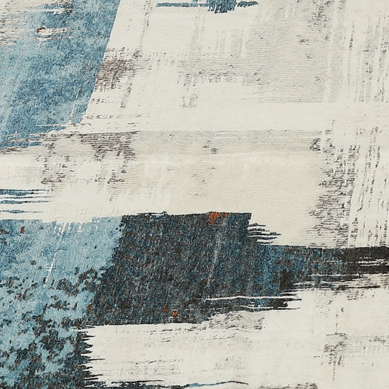 4'x6' Modern Abstract Washable Area Rug, Non-Slip Low Pile Pearl Velvet Floor Carpet for Living Room, Beige Blue