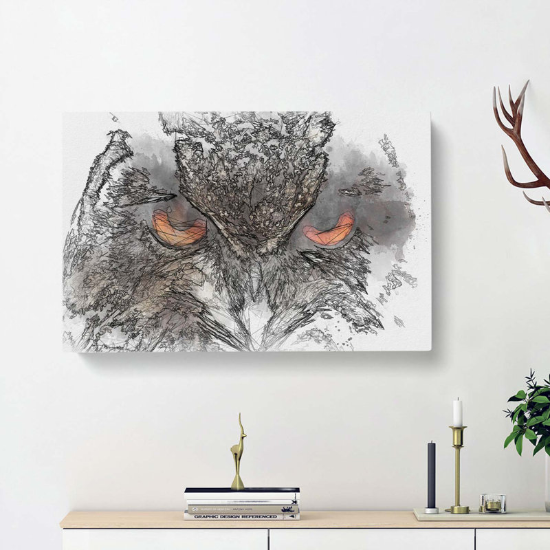Great Horned Owl In Abstract - Wrapped Canvas Print, 50cm H x 76cm W x 3cm D