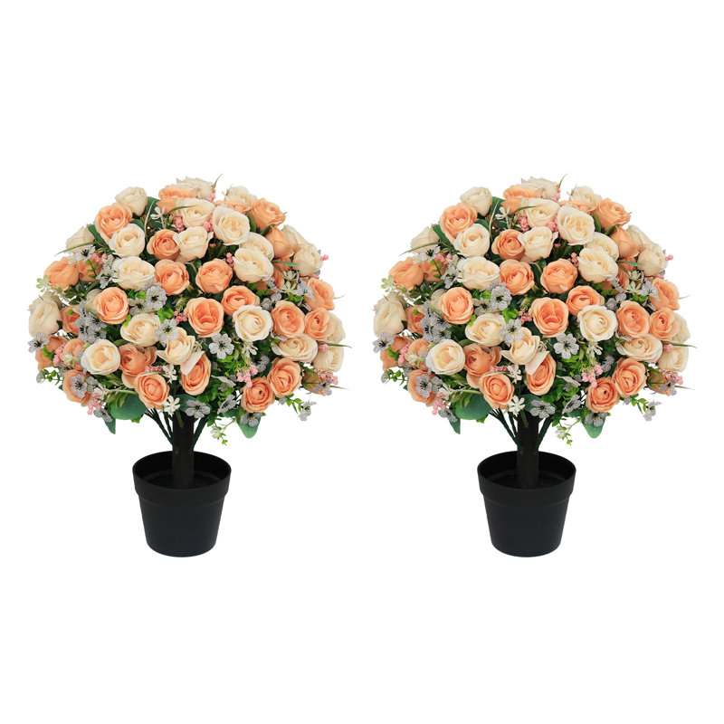 Arbre à roses 24 po avec topiaires artificiels, buissons artificiels avec fleurs pour la décoration intérieure et extérieure printemps été automne, plantes en pot artificielles en soie pour porche, entrée, patio, jardin, salon