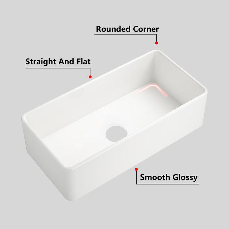 Farmhouse Single Basin Kitchen Sink, White, 10" H x 36" L x 18"
