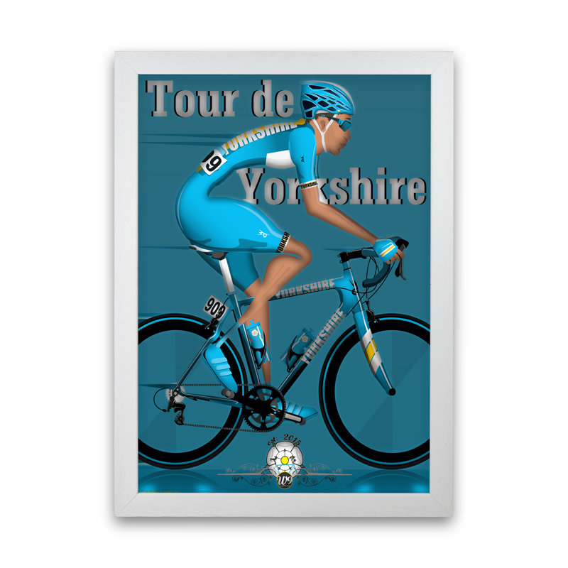 Tour De Yorkshire 2018 Blue - Print, 30cm H x 21cm W x 3cm D, White Framed