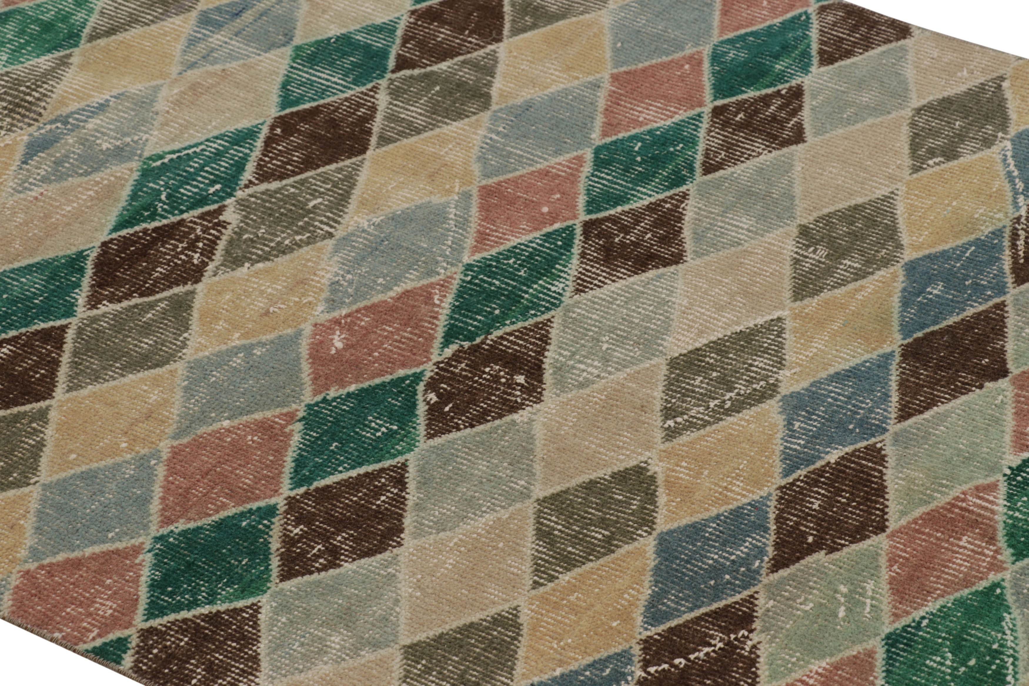 Rug & Kilim Vintage Distressed Runner Rug, Bold Polychromatic Geometric ...