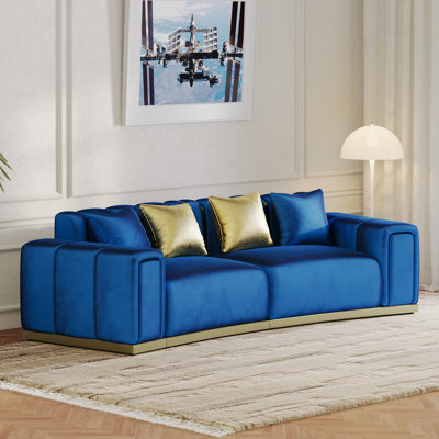  104" Velvet Curved Sofa with Gold Accent Base