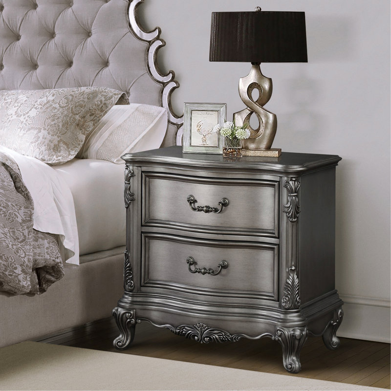Table de chevet 2 tiroirs Antique Platinum