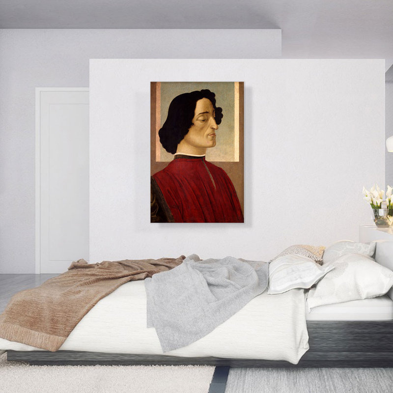 «Portrait Du Giuliano De Médicis» par Sandro Botticelli, reproduction d'art sur toile tendue, H 40 po x l 26 po x P 0,75 po