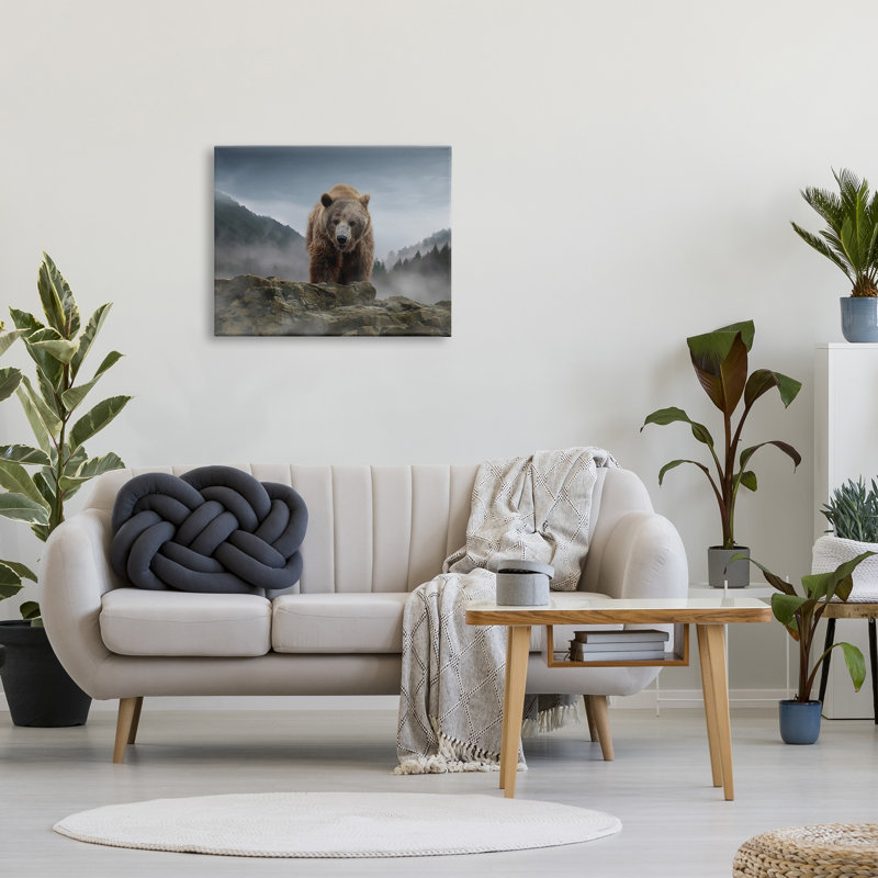 «Roaring Brown Grizzly Bear Rocky Mountain Top View» par Kelley Parker - impression, H 24 po x l 30 po x P 1,5 po