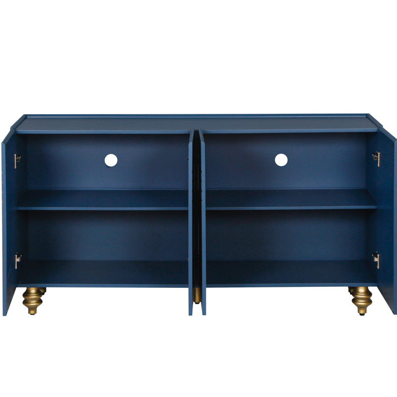 Buffet cannelé à 4 portes, bleu marine, créant un espace de vie élégant pour un rangement moderne, Marine