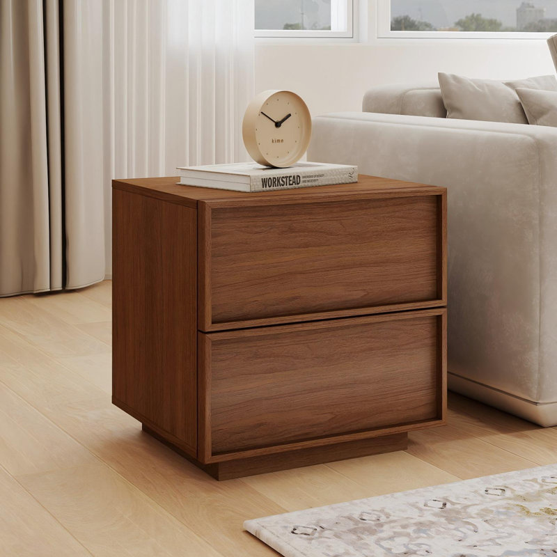 Table de chevet 18,9 po en bois avec 2 tiroirs, Noyer