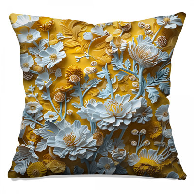 Yellow Blue Flowers Double Sided Throw Pillows