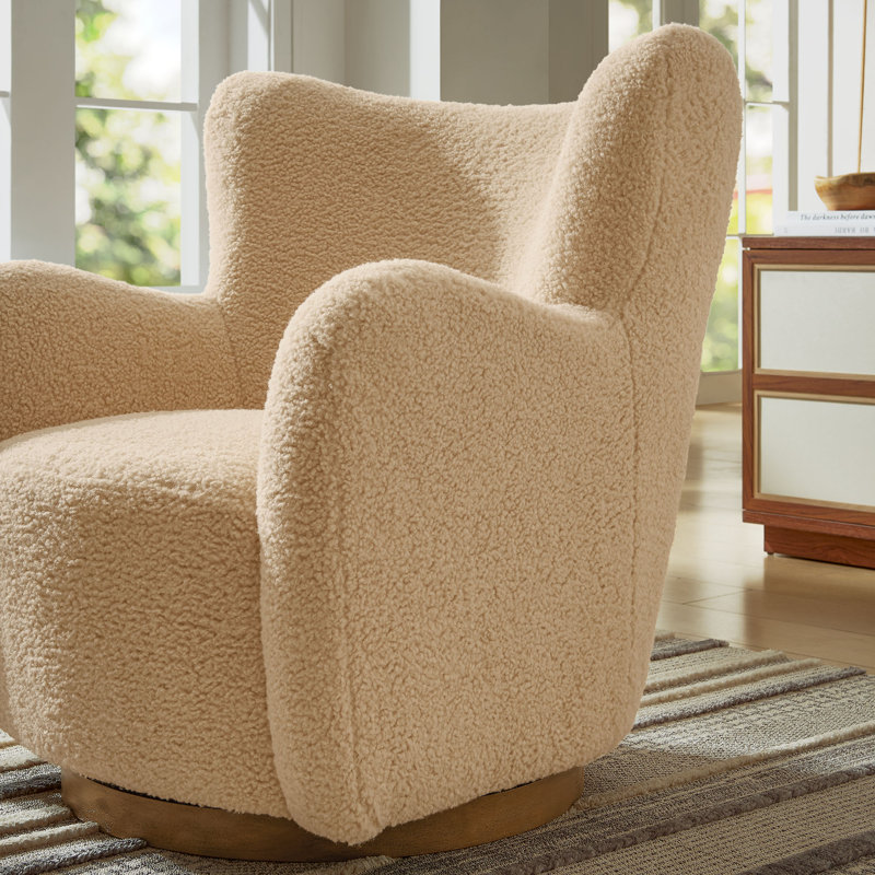 Fauteuil d'appoint pivotant en sherpa à oreilles Montrose, Mélange de polyester ivoire