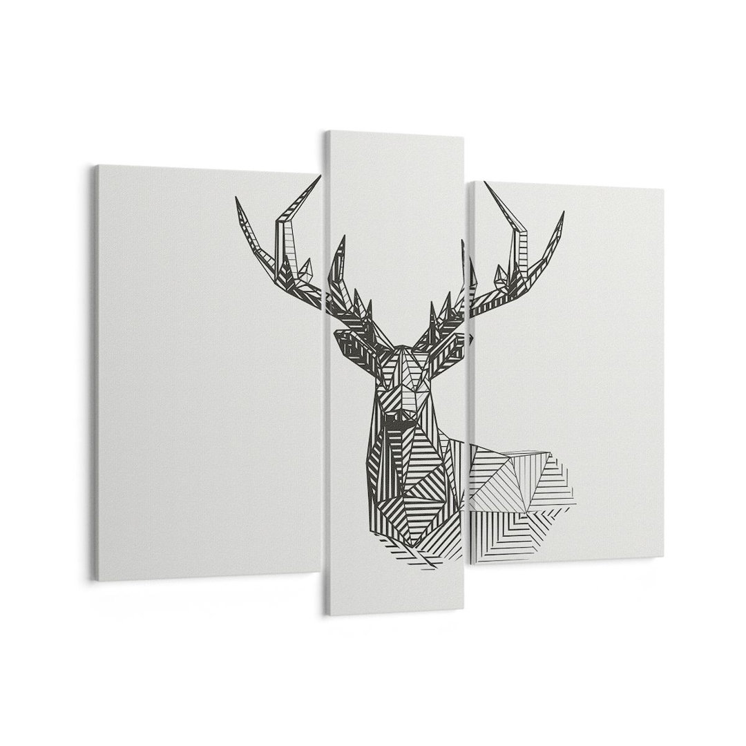 3-tlg. Leinwandbilder-Set Deer Sketch Scandinavian