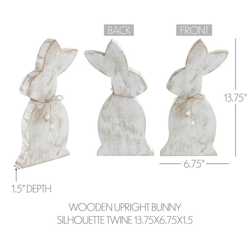 Spring In Bloom Wooden Upright Bunny Silhouette w/ Twine, 13.75" H x 6.75" W x 1.5" D