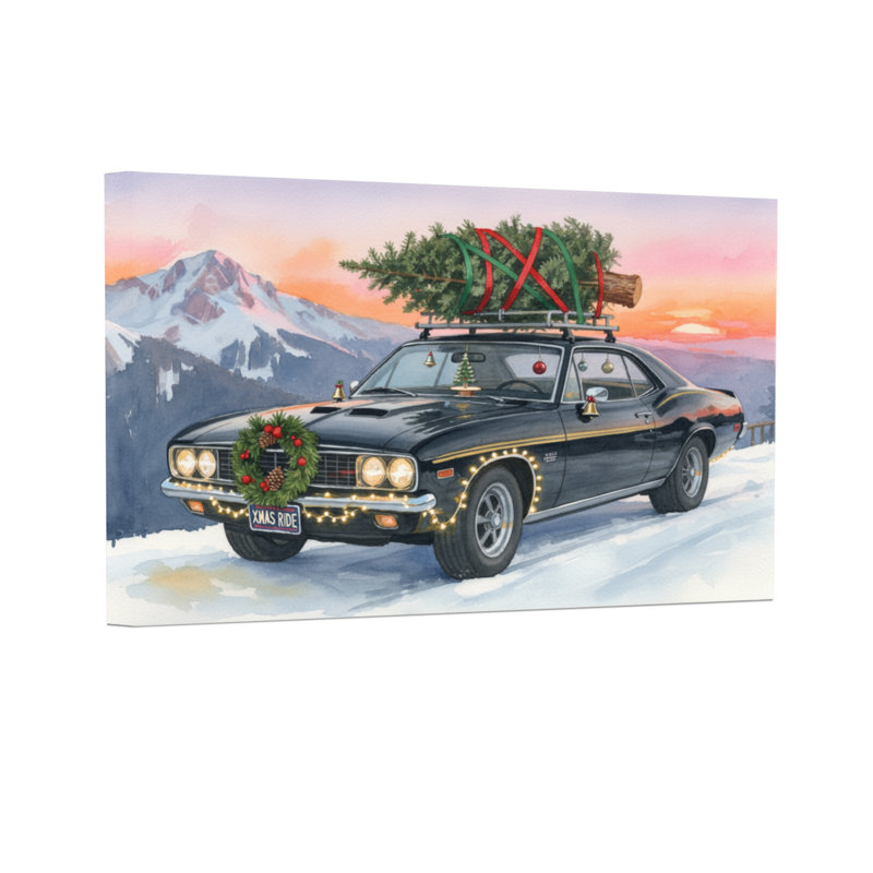 Voiture de Noël avec arbre et couronne, H 16 po x l 24 po