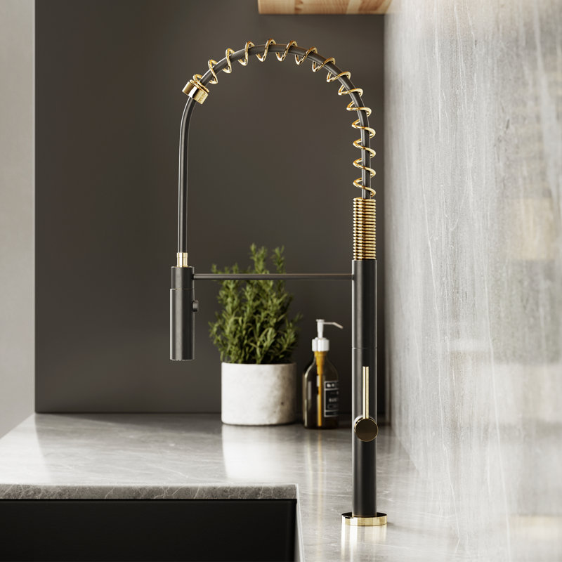 Chalet Single Handle, Pull-Down Kitchen Faucet, Brushed Gold/Black
