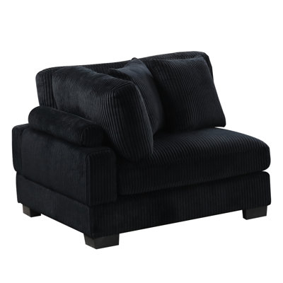 Black Corduroy Corner Wedge For Primary Living Space, Featuring Wood Legs And Comfortable Padding Stylish Seating With Frame Medium Duty Rating In Space