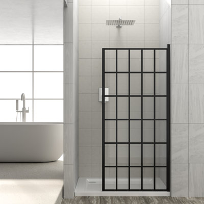 Shower Door 38" W X 72" H Single Panel Frameless Fixed Shower Door, Open Entry Design In Matte Black